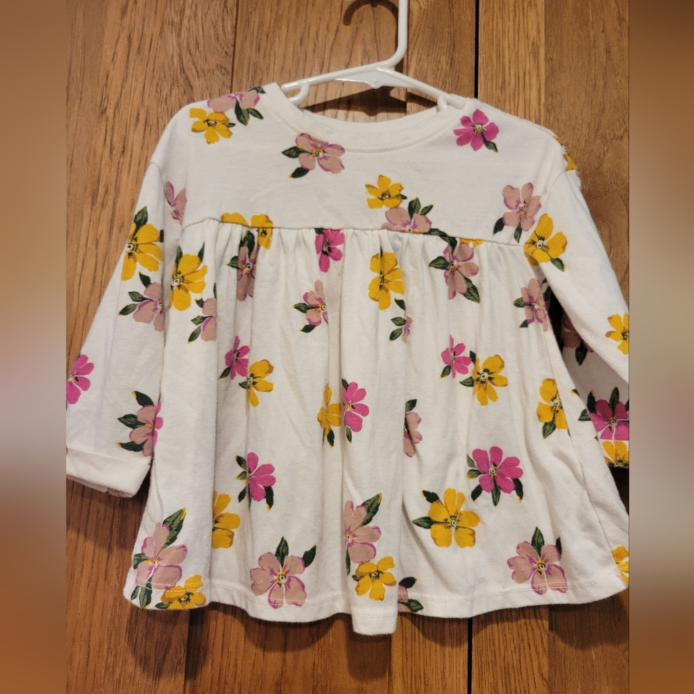 Old Navy 5t Off White Floral Print Flowy Gitls 3/4 Sleeve Top